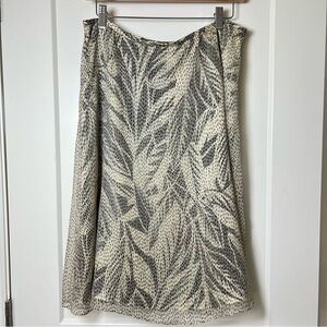 Talbots‎ Petites 100% Pure Silk Vintage Midi Skirt Dash & Tropical Leaf Pattern